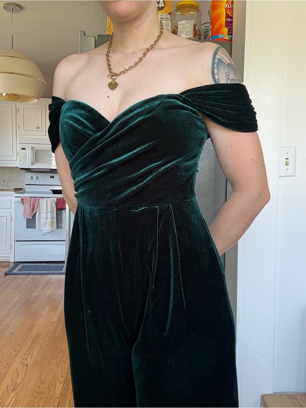 Green velvet jumpsuit